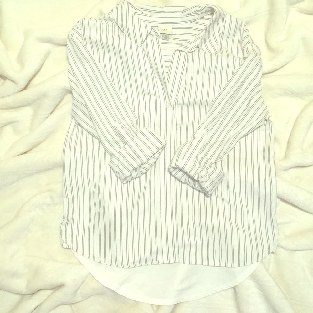 black & white striped single button blouse